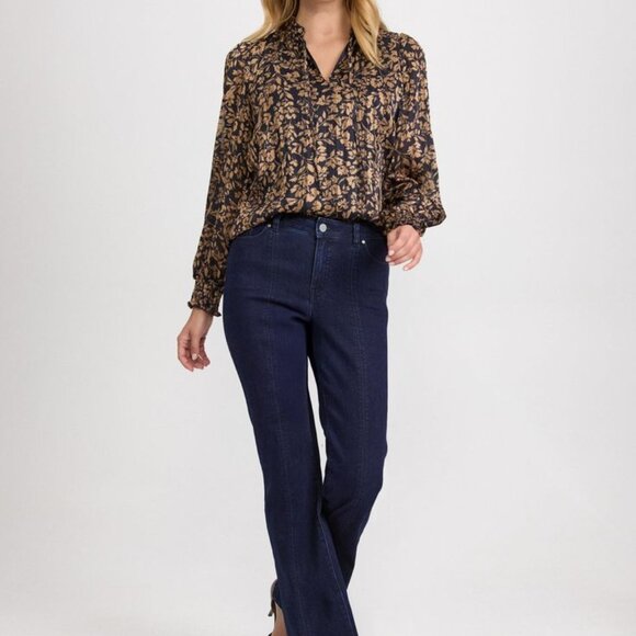 Chiffon Floral Blouse - Navy and Brown - Picture 3 of 3